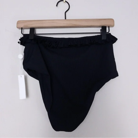 NEW Citrine x Anthropologie Alice Ruffle High Waist Ribbed Bikini Bottom L Black - Picture 9 of 10